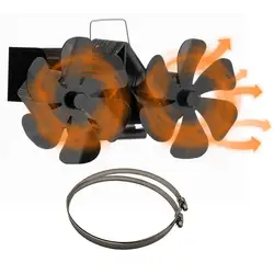 Heat Powered Stove Fan Wall-Mounted Twin Fireplace Fan Warm Air Silent Circulating Eco Fan With Clamps Thermometer For Log Burne