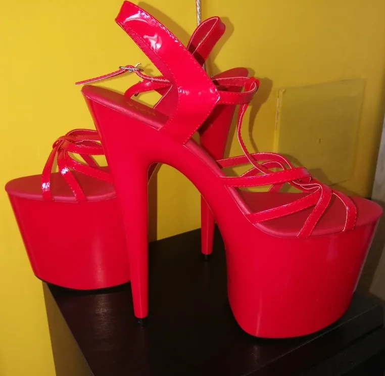 20cm Unique thong sandals, Roman ultra high heels, paint the foreign trade of the lacquer that bake big yards for Dance Shoes