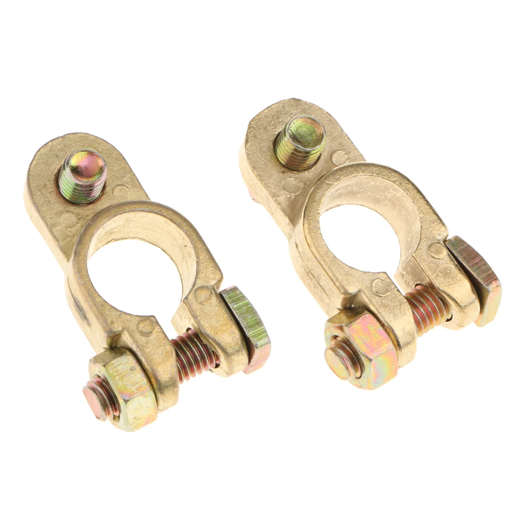 Gold Positive Negative Straight Type Battery Terminals Clamp Connectors 2Pcs battery terminal connectors