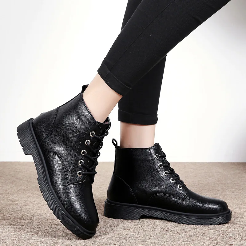 

Winter New Style WOMEN'S Genuine Leather Boots Students Versatile Casual Base Warm Short Boots Online Celebrity Lace-up Anti-sli