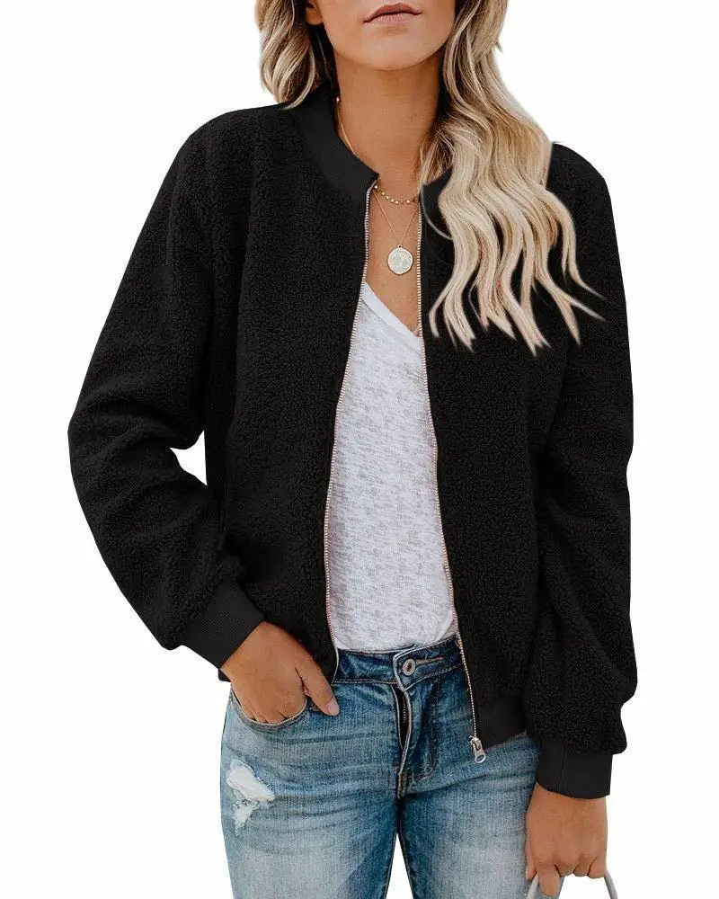 Women Winter Faux Fur Coat Thick Warm Jacket Coat Fluffy Fleece Sweatshirt Zipper Outerwear Oversized Imitation Fur Coat Female