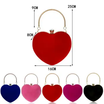 

Heart Shaped Evening Clutch Bag Dinner Party Wedding Prom Vintage Fax Leather Chain Mobile Phone Suede Mini Shoulder Handbag