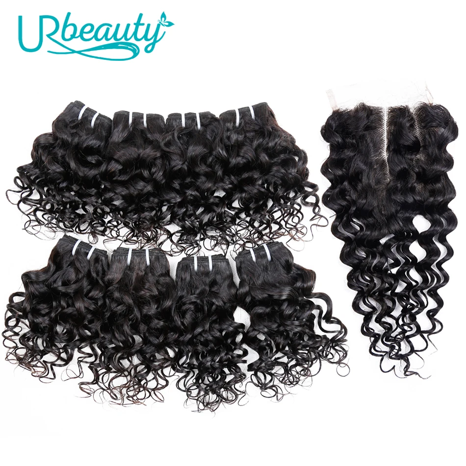 

25g/pc water wave bundles with closure 100% human hair 8 bundles with closure UR Beauty remy hair natural color can make a wig