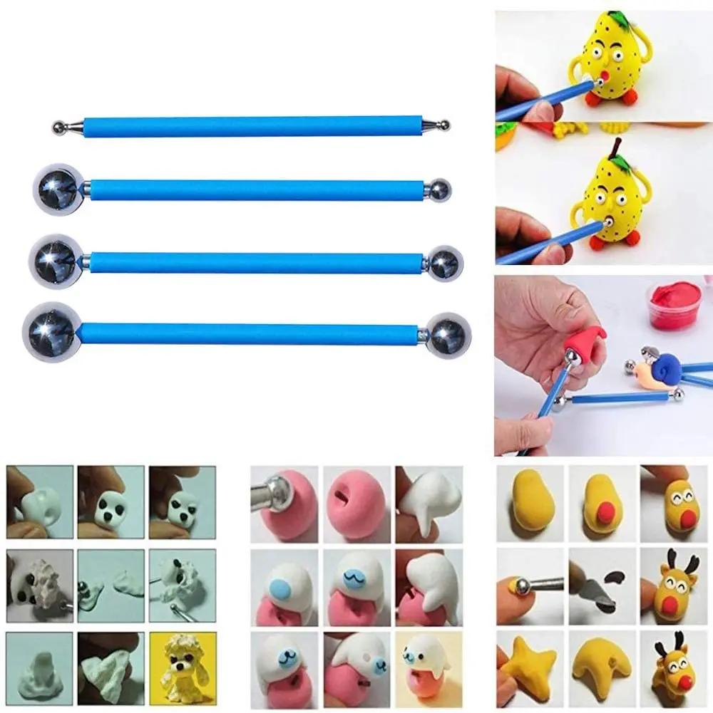 4pcs Sculpture Modeling Tools Stylus Clay Tools Dotting Sculpting Modeling Tool Set Double-Ended Metal Ball Cake Decoration Tool polymer clay tools pottery sculpting tools clay sculpting tools pottery tools clay craft tool mandala dotting tools