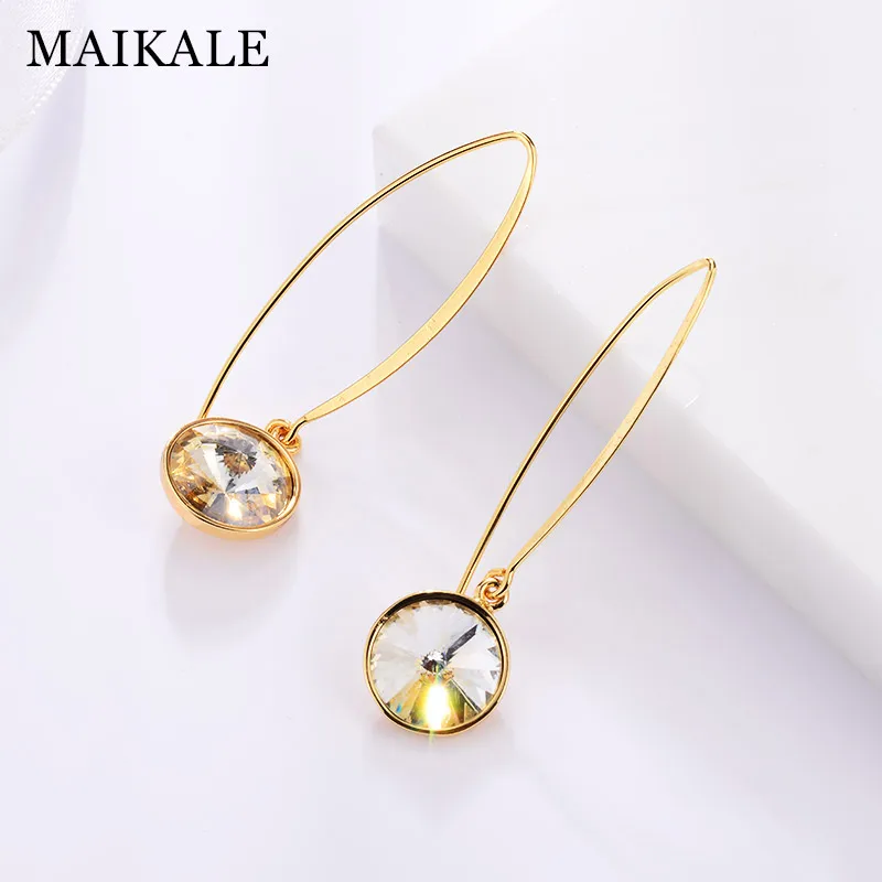 MAIKALE, новая мода, висячие серьги, круглые, австрийские кристаллы, розовое золото, длинные серьги, крючки для женщин, ювелирное изделие, подарок, brincos bijoux - Окраска металла: 15