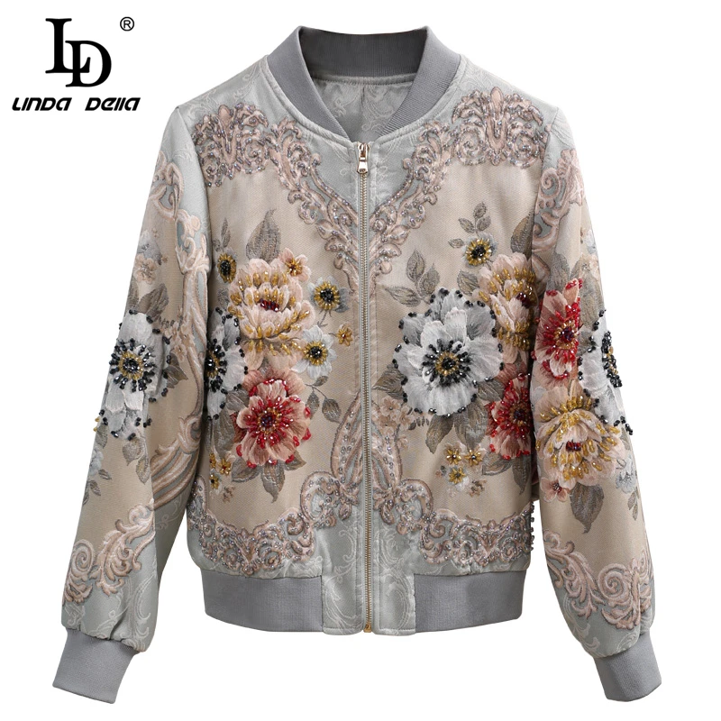 price cut  LD LINDA DELLA Fashion Runway Autumn Winter Jackets Women's Long Sleeve Gorgeous Beading Jacquard E