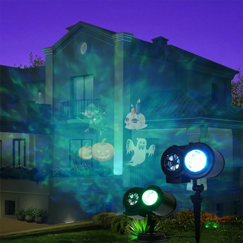 Рождественский лазерный светильник 16 слайдов с узором пульсация сцены вечерние Дискотека DJ светильник с двойной головкой открытый Рождественский Хэллоуин проектор