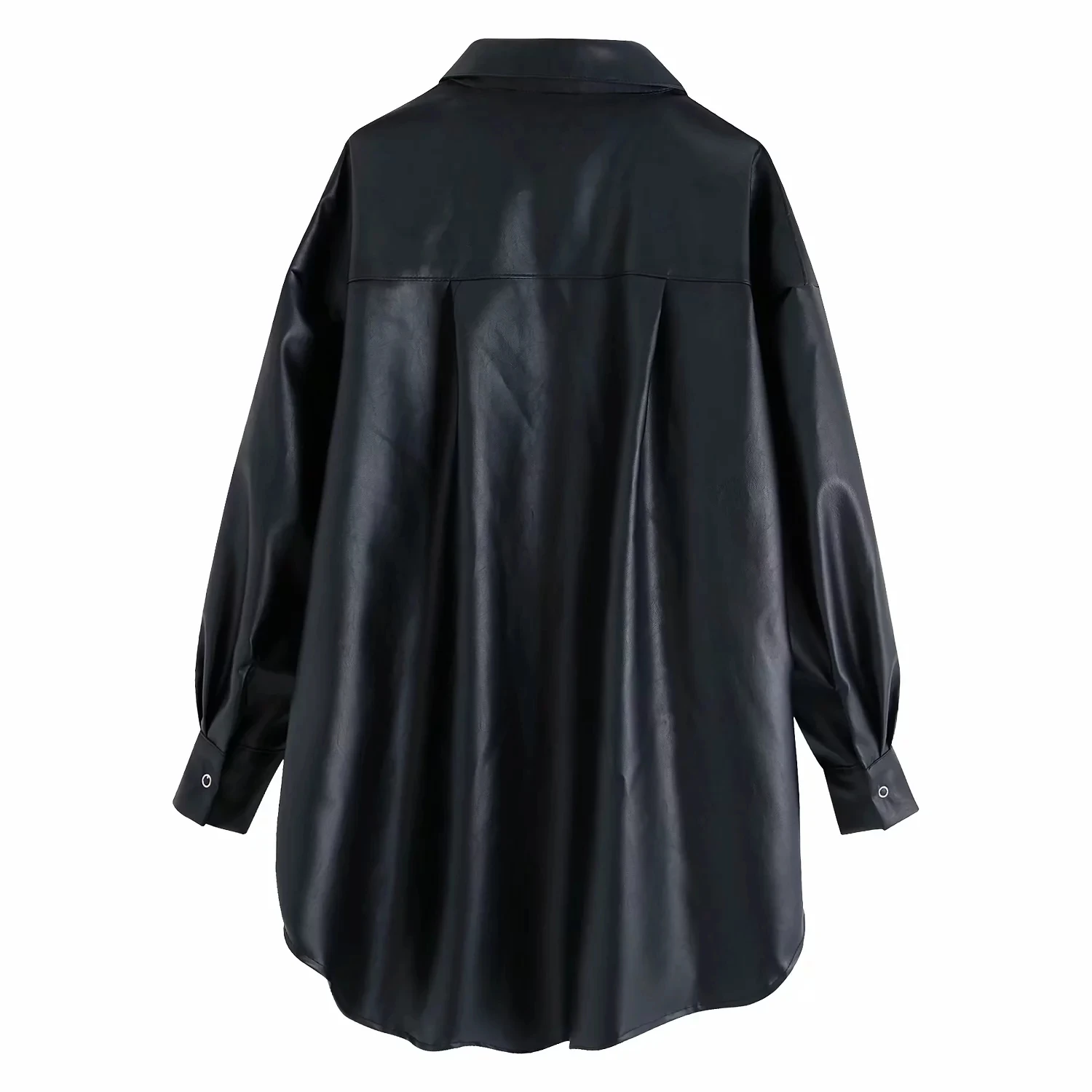 Winter black faux leather Blouse women full tops Streetwear long sleeve loose long Shirt Punk office ladies PU blouse