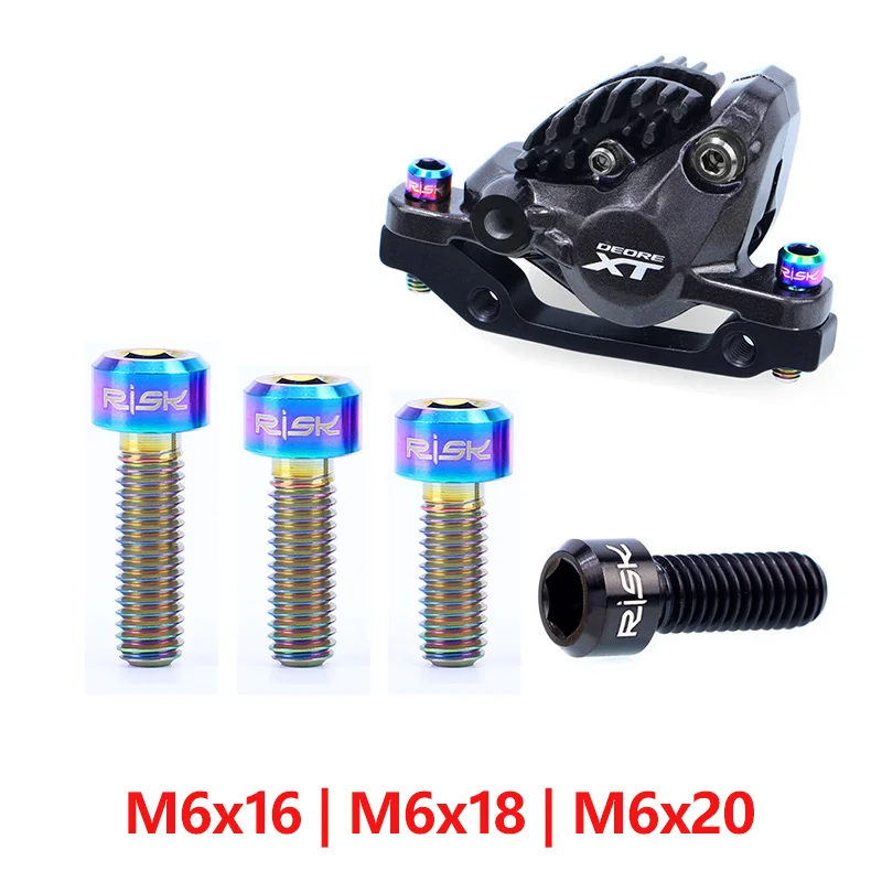 

RISK 4pcs M6x16/18/20mm 4 Colors Titanium Alloy Bicycle Disc Brake Clamp Bolt Suit For SLX XT MTB Bike Device Fixed Screw Bolts