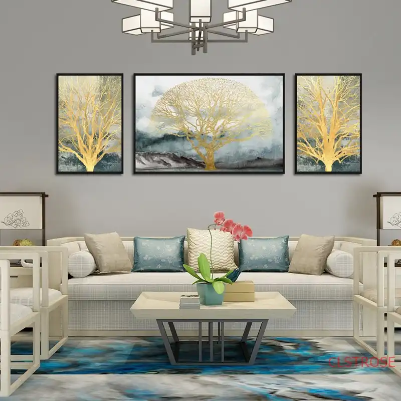 Novo chinês tinta paisagem canavs pintura abstrata golden tree poster  moderno arte da parede fotos para sala de estar decoração casa|Pintura e  Caligrafia| - AliExpress