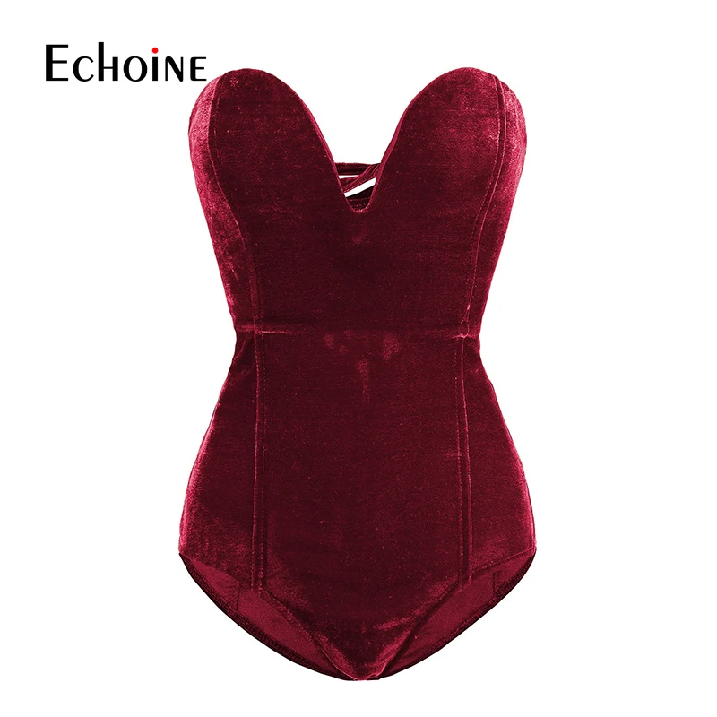 Echoine сексуальное платье без рукавов Slim Fit бархатный комбинезон для женщин с v
