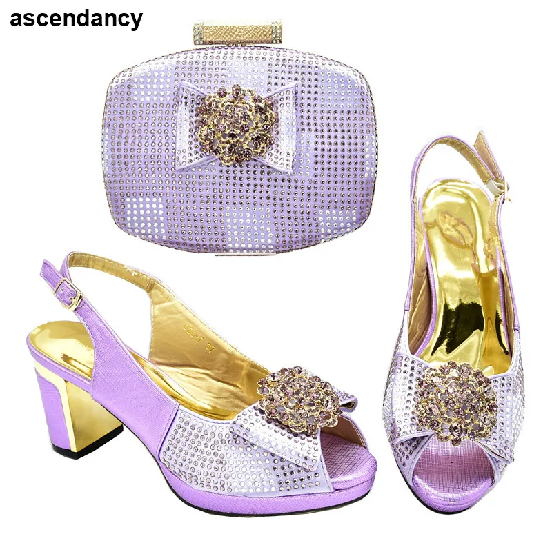 Italian-Shoes Matching-Bags High-Heel Rhinestone Latest-Design with African And Decorated