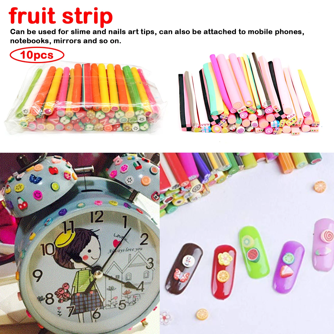 

10pcs/Set Tips Clay Artificial Fruit Slices Sticks Slimes Toys DIY Filler Fruit Slices For Slime Supplies/Nails Art