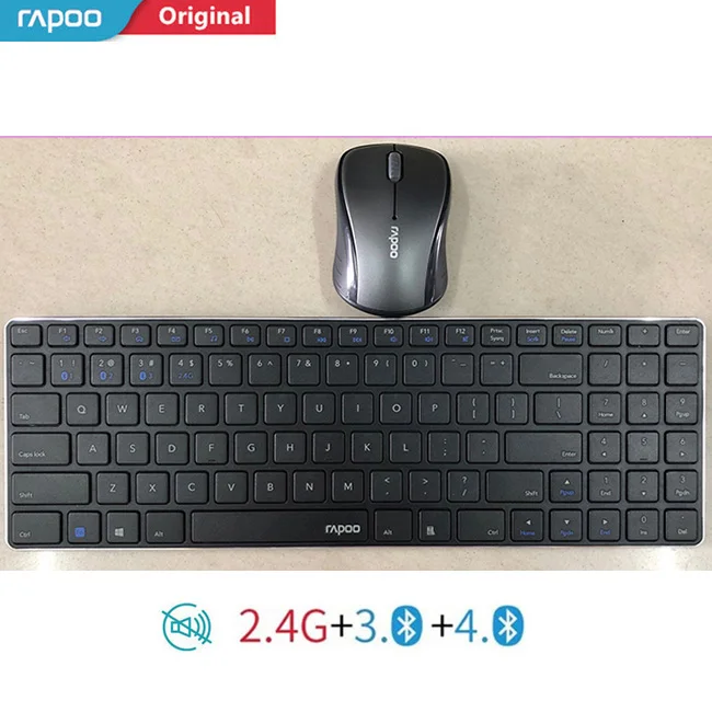 9060M Black Rapoo Multi-mode Silent Беспроводной клавиатура Мышь комбинации Bluetooth 3,0/4,0 РФ 2,4 г переключаться между 3 устройств связи#9060 м - Цвет: 9060M Black
