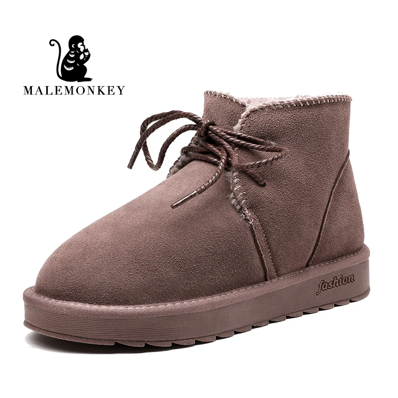 

2019 New Women Snow Boots Cow Suede Warm Winter Ankle Boot Short Plush Bow Female Flat Bota Neve Round Toe Ladies Casual Shoes