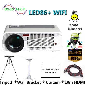 

Poner Saund LED86+ WIFI LED Android 6.0 smart projector 1080P Proyector 5500 lumens With Tripod 10m HDMI Curtain Wall Bracket