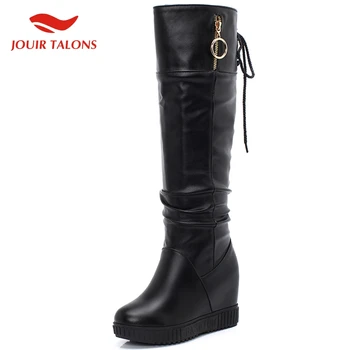 

JOUIR TALONS New Fashion 2020 big Size 43 Platform Shoes Women Boots Female Increasing Heels Lace Up Knee High Boots Woman Shoes