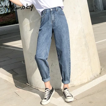 

high waistMom jeans woman streetwear elastic stretch waist fashion denim pants plus size womens clothing Coated Vintage Washed