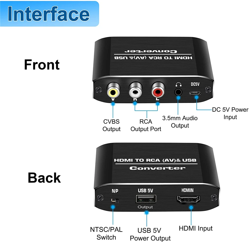Model: H2CS Universal Premium Quality HDMI to Component Video Converter with RCA L/R & Optical Audio Outputs Support 480i 1080i & 1080P Video Output PAL & NTSC 720P