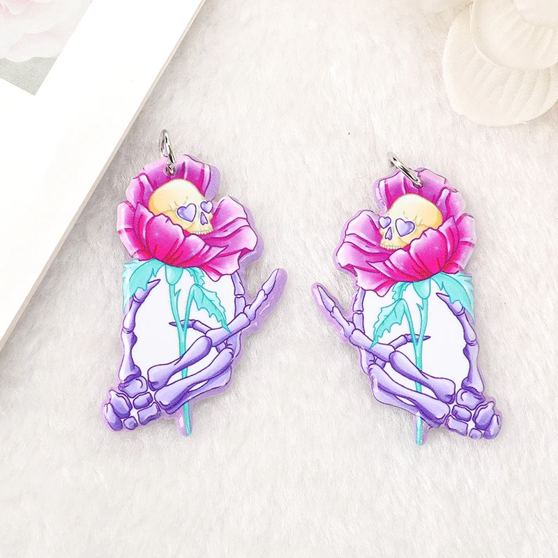 10Pcs Creepy Valentine Charms Acrylic Pastel Goth Magic Snake Skull Flower Pendant Jewlery Findings For Earring Necklace Diy