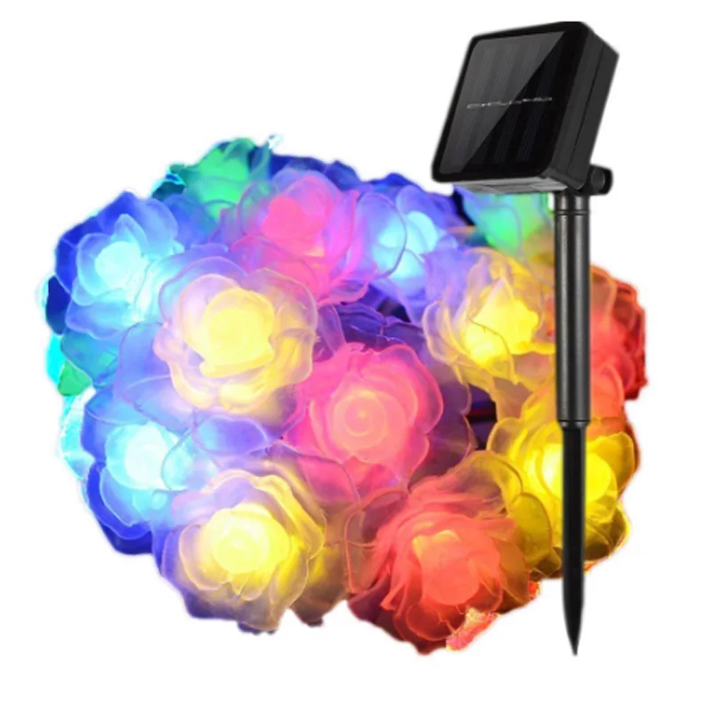 rose Солнечное Моделирование Водонепроницаемый свет струны 5m20LEDs 9m50leds 10m100leds белый свет теплый белый синий цвет украшения сада - Испускаемый цвет: rose