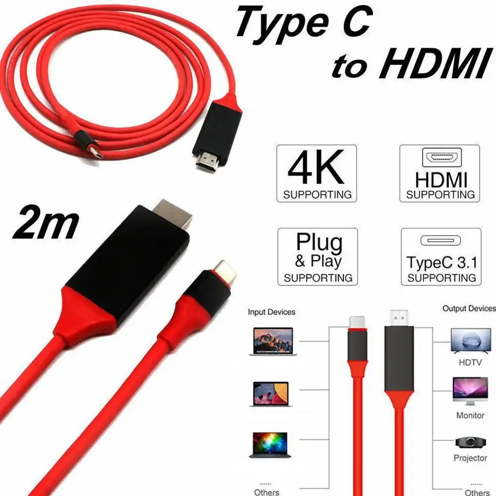 2M USB C 3 1 к HDMI 4K адаптер Кабели Тип кабель для Samsung Galaxy S9/S8/Note 9 MacBook Huawei Xiaomi HDMI|Кабели