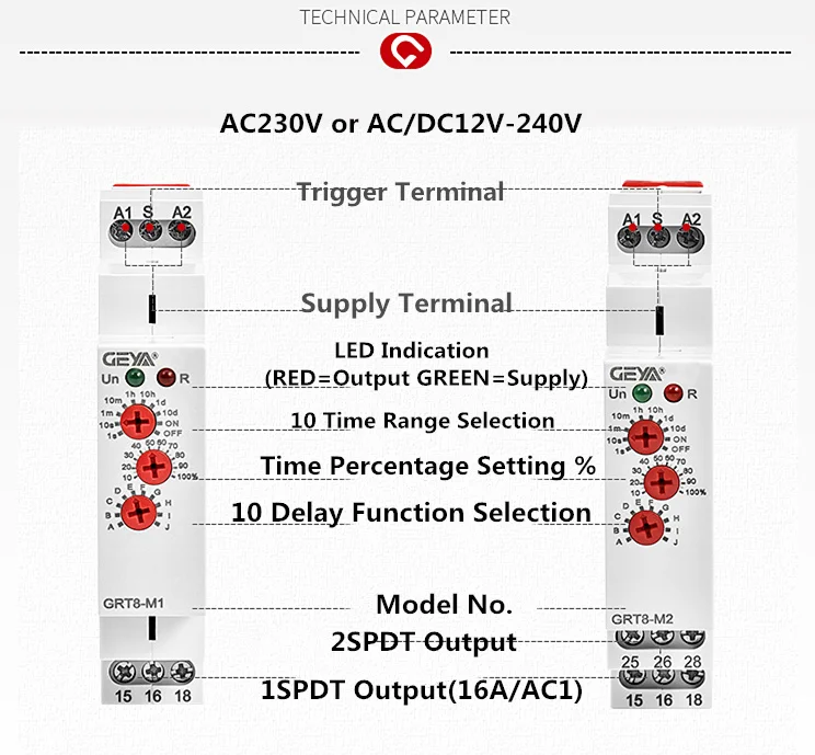 GEYA GRT8-M 16А Многофункциональное реле таймера с 10 функциями на выбор AC DC 12 В 24 В 220 в 230 В реле времени