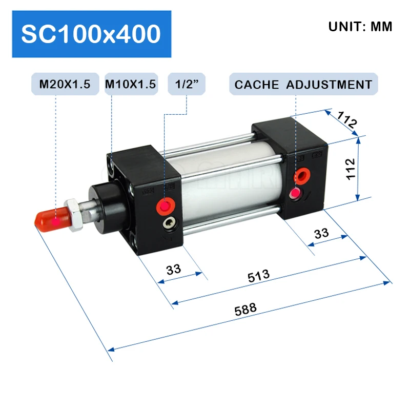 US $110.81 Manufacturer  SC100X400 Bore 100mm Stroke 400mm Cylinder De Frine Pneumatique  Cylinder Double Acting Aluminum Cylinders