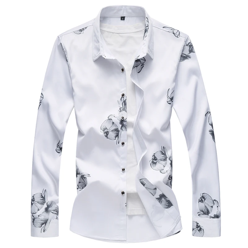 Белая классическая мужская рубашка размер S M L XL XXL XXXL 4XL 5XL 6XL 7XL бизнес банкет мужские модные рубашки цветок рубашка Мужчины