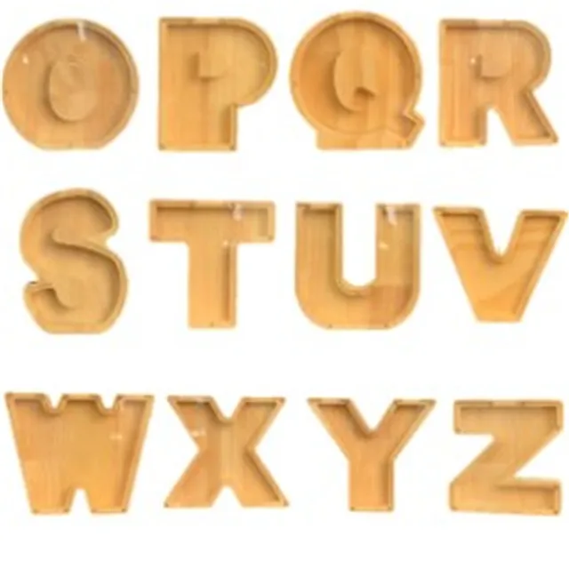 Twenty-six English Wooden Letter Piggy Bank Personalized Transparent Home Decor ​ornaments Money Box Letters 5