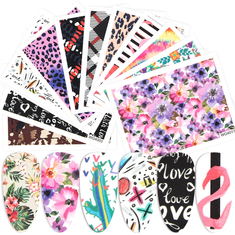 24pc Water Decal Nail Sticker Set Flower Leaf letter Slider For Leopard Print Wraps Manicure DIY Decor LAWG4001-4024 | Красота и