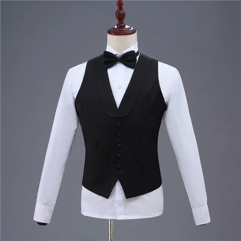 Men's Slim Suit Vest Formal Business Casual Sleeveless Jacket Vest Men's Shawl Collar Black/White Men's Vest Banquet Party Prom - Цвет: as picture