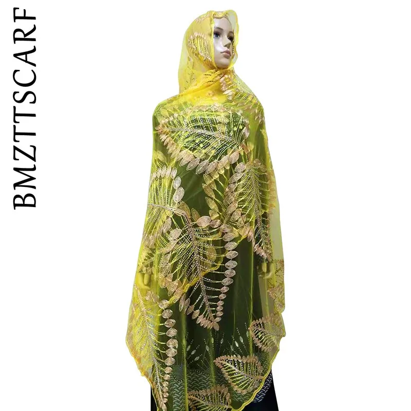 Новая чистая африканская Женская шаль женский шарф с вышивкой, высококачественный шарф из тюли, мягкий шарф - Цвет: BM022-3