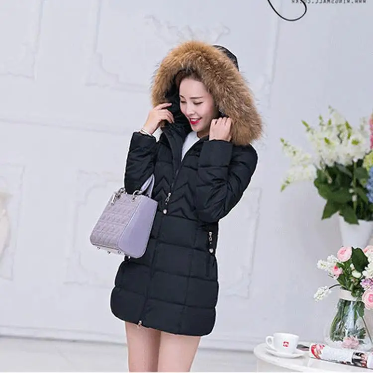 

Winter New Style WOMEN'S Cotton Padded Clothing Women's Mid-length Slim Fit Slimming Cotton-padded Jacket Korean-style Large Fur