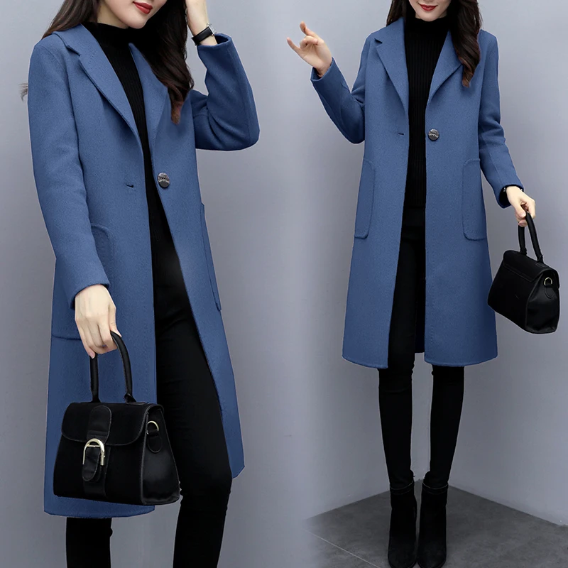 

Fashion Turn-down Collar Slim Overcoats for Women Autumn Jacket Casual Solid Overcoat Long-coat 4-color Office Lady Overcoats
