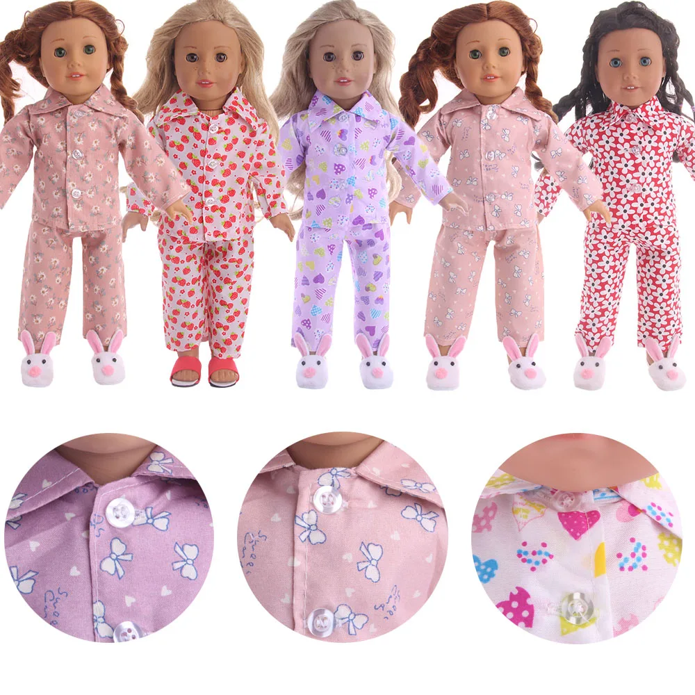 

Pink Series Pajamas Cute Bow Love Heart Print For 18 Inch American Doll & 43 Cm Reborn Baby Girl Clothes,Our Generation,Kids Toy