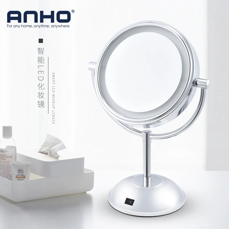 

Cross Border LED Make-up Mirror Desktop Light Included Carry-on Mirror High-definition Double-Sided Princess Hairdressing Mirror