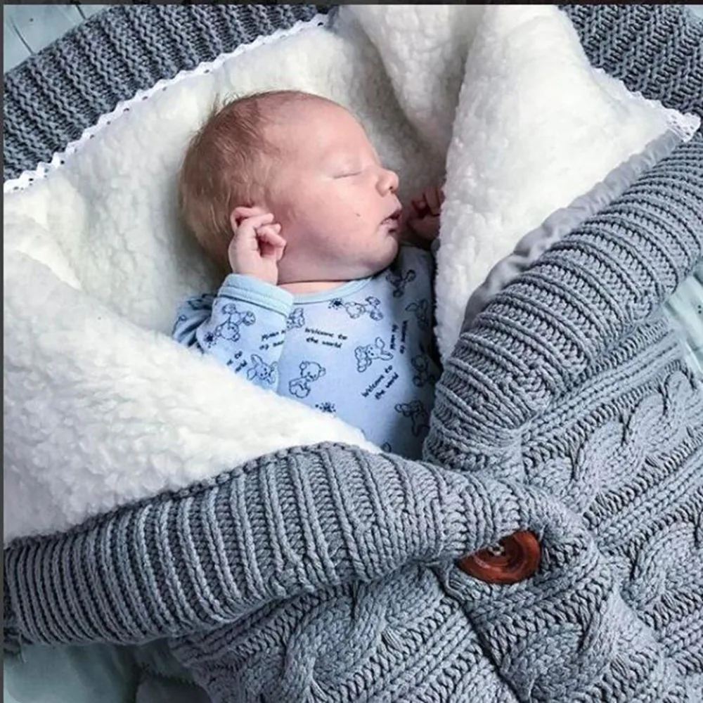 Newborn Baby Infant Knit Swaddle Wrap Swaddling Blanket Warm Sleeping Bag 