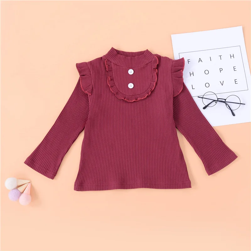 

Girls Flying Sleeve Red Bottoming Shirt Fall Boutique Outfits Baby Toddler Girl Clothes Fashion Clothes Birthday Tshirt Women