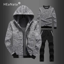 Комплект из 3 предметов с капюшоном, мужские спортивные костюмы, мужские зимние утепленные спортивные костюмы, меховая куртка с капюшоном+ толстовка+ спортивные штаны для мужчин