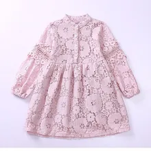 Новое кружевное платье с длинными рукавами модное кружевное платье с вырезами для девочек платье принцессы для девочек на весну и осень платье для девочек