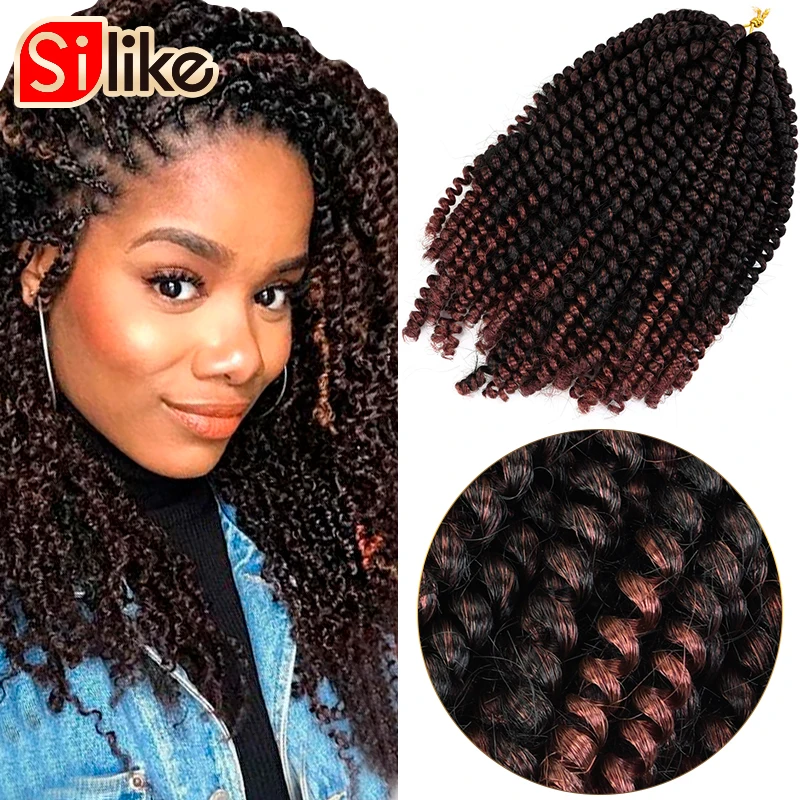  Silike 8 inch Fluffy Spring Twist Hair Crochet Braids Ombre Synthetic Crochet Braiding Hair Extensi