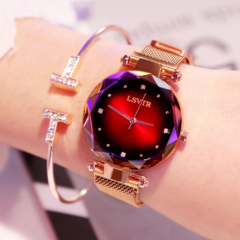 

Luxury Rose Gold Women Watches Fashion Diamond Ladies Starry Sky Magnet Watch Waterproof Female Wristwatch For Gilrs Clock 2019