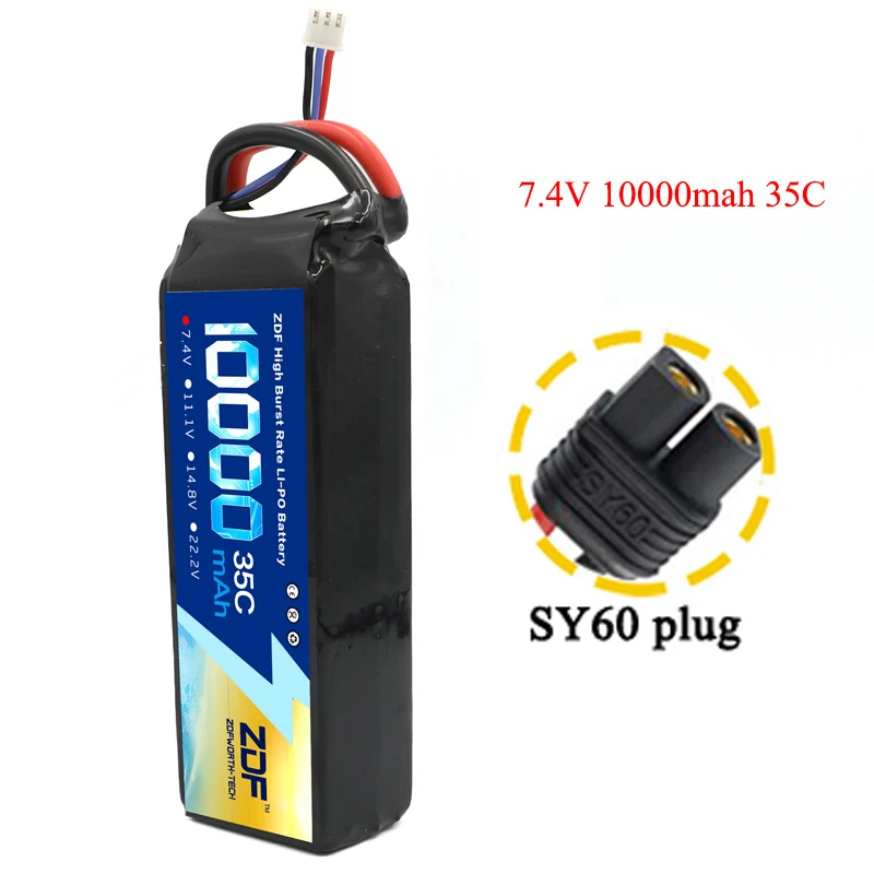 7.4v SY60 plug ZDF RC автомобиль Lipo батарея 2S 3S 7,4 V/11,1 V 10000mah 35C Max 70C XT90/XT60/T Разъем для Rc самолета Traxxas автомобиль RC грузовик - Цвет: 7.4v SY60 plug