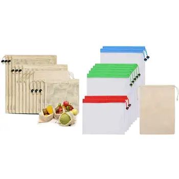 

Reusable Shopping Bags, 12-Set Reusable Product Bags with 10 Pack Reusable Polyester Produce Mesh Bag