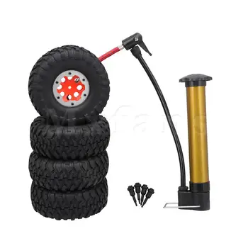 

Mxfans 4 x Inflatable Tires & Red Rims Silver Beadlock fit RC 1:10 Rock Crawler