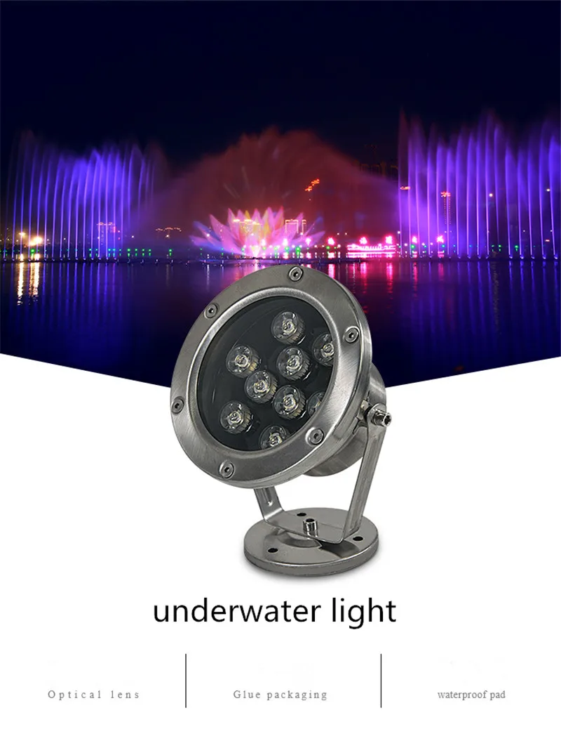 6W 9W 12W 18W 24W IP68 Led Underwater Light RGB Outdoor Waterproof colorful water Spotlight Swimming Pool Light Fountain Light