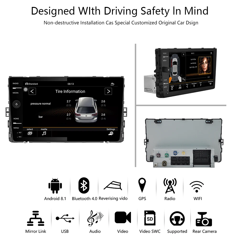 Автомобильный мультимедийный плеер DVD android 8,1 2G/32 9in Gcar радио для Volkswagen MQB платформа Универсальная
