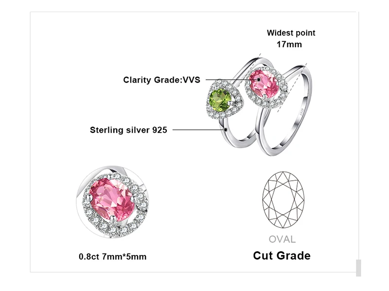 JewelryPalace модное разноцветное кольцо из натурального турмалина 925 пробы Серебряное кольцо для мамы и дочки
