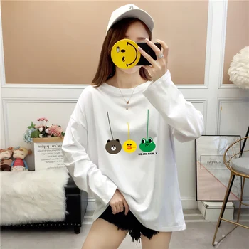 

Autumn Long Sleeve T Shirts Women Clothes Plus Size Loose Tees Tops Female Kawaii Cartoon Printed Ladies Lovely T Shirt 2020 New